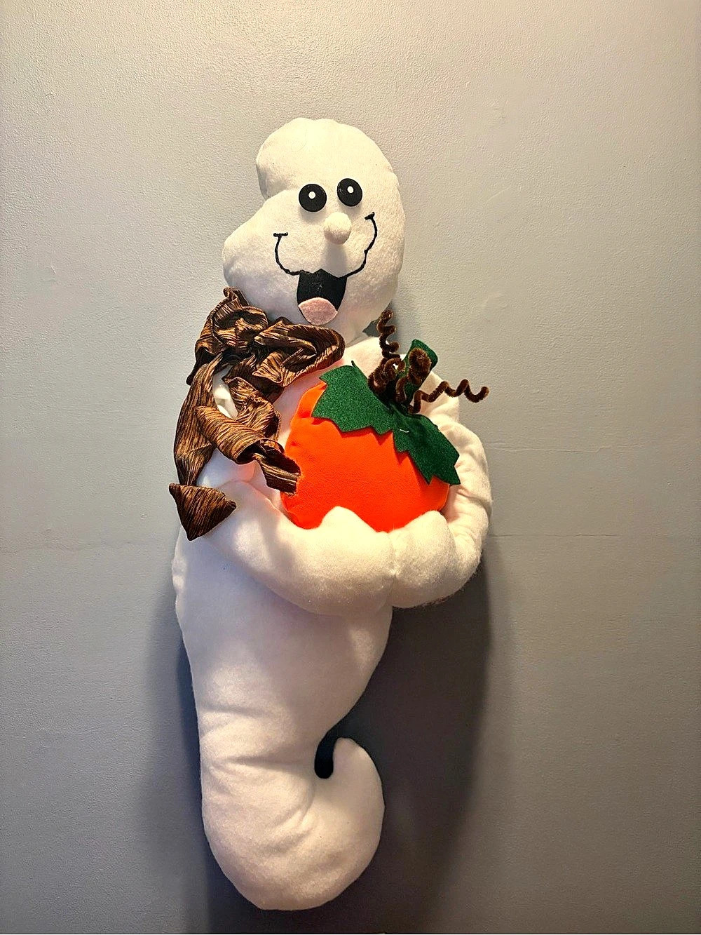 Vintage 90s Halloween Ghost With Pumpkin hanging decor.